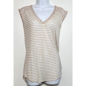 LITTLE YELLOW BUTTON Boho Minimalist Coastal Stripe V Neck Blouse XS
